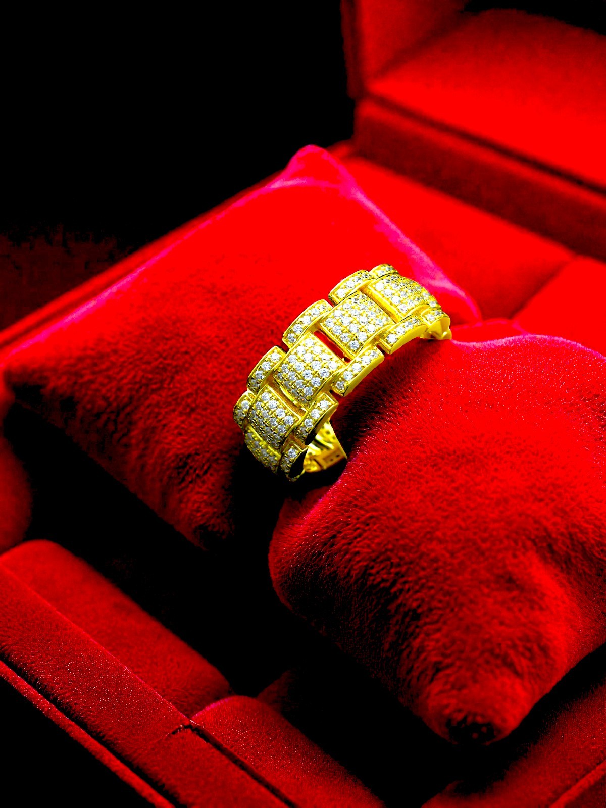 Anillo con correa de reloj de circonita cúbica helada enchapado en oro de 14K plata 925 talla 11