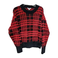 Time & Tru Red Black Buffalo Plaid Sweater Size Medium Long Sleeve Pullover