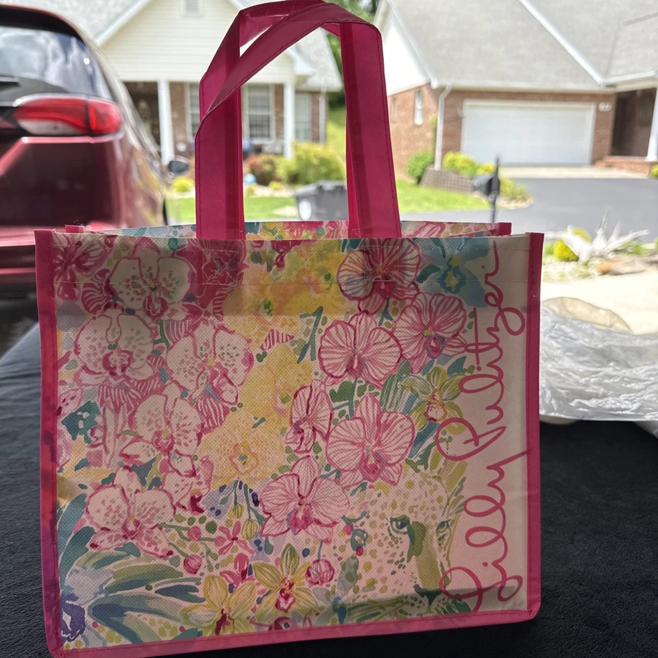 Bolso de Compras Lilly Pulitzer Floral Jardín Rosa Reutilizable Hibisco Maui 11x9" Foto 4 de 4