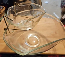 Indiana Glass Vintage  Chip and Dip Clear Glass Tri-Top mid-century modern Set