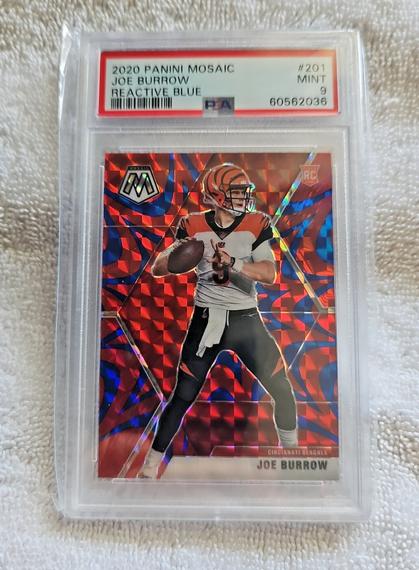 2020 Panini Mosaic Joe Burrow #201 Reactive Blue Mosaic Prizm Rookie PSA 9