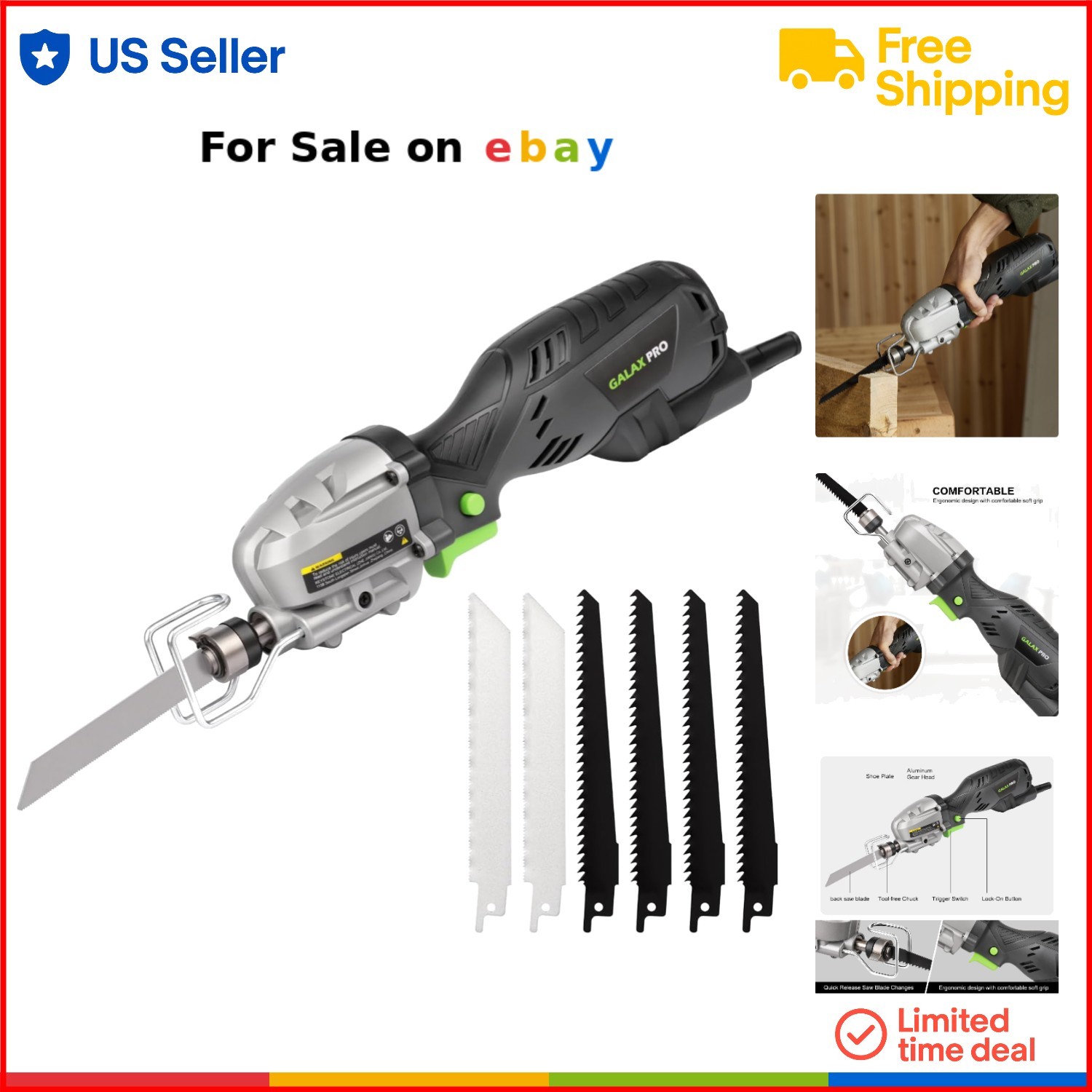 Reciprocating Saw Corded 5.0 Amp Variable Speed 3000 SPM 4.5-Inch Cut