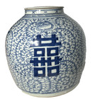 Antique Chinese Blue & White Porcelain "Double Happiness" Ginger Jar w/ Lid — photo 3