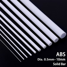 250mm/500mm Long White ABS Styrene Plastic Round Solid Rods Diameter 0.5mm-10mm