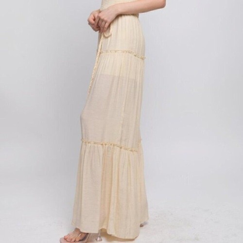 New GiGiO Natural Strapless Woven Solid Sleeveless Top Smocked Ruffle Jumpsuit - Picture 4 of 7