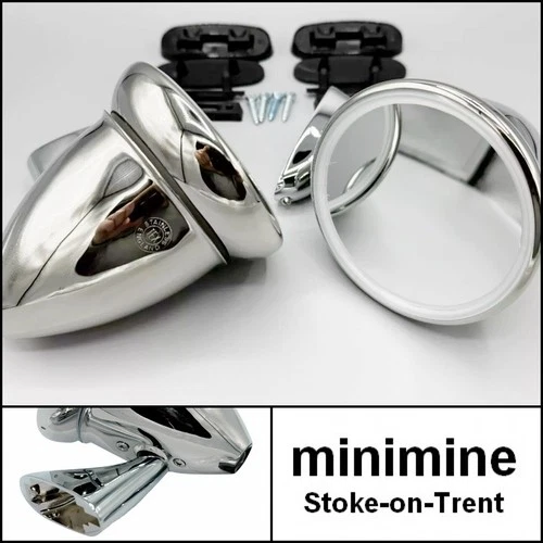 Classic Mini Door TEX Torpedo Bullet Mirror PAIR MMR01L MMR01R stainless steel