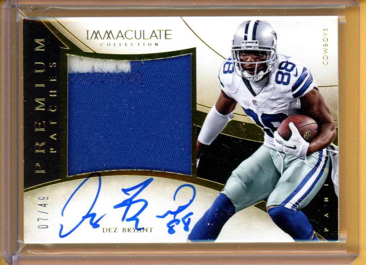 2014 Panini Immaculate Dez Bryant ON CARD AUTO GAME-WORN 2-COLOR PATCH #7/49
