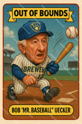 GX111 Bob Uecker Milwaukee Brewers Out of Bounds 4x6 12x18 16x24 Photo