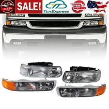 Headlamps Set For 1999-02 Chevy Silverado 00-06 Suburban Tahoe Chrome Headlights