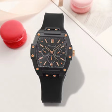Black Color Tonneau Pointer Quartz Watch - Stylish Analog Display