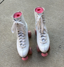 Chicago Ladies High Top Quad Roller Skates White/Pink, Pink Wheels Size 10
