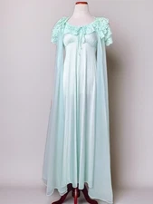 Vintage 1980s Shadowline MintGreen Peignoir Set - Slip Dress & Gown Size Small