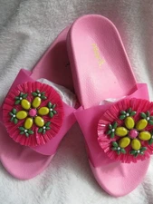 "Mark" Pool Slide Thong Sandal Mule Slide Women Pink Rhinestones Bling  Size 7 