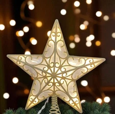 12" Plug-In Lighted GOLD Glitter Star Tree Topper Christmas Holiday Tree Topper