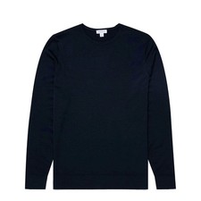 NEW - Official Sunspel Extra-Fine Merino Crew Neck Knit Light Navy