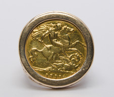 1911 Gold Half Sovereign & 9ct Ring Mount - Size J - 8.97g