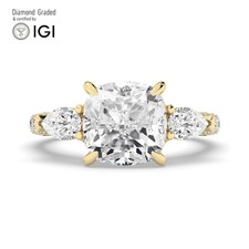 Cushion Diamond Trilogy Ring 18k Yellow Gold Labgrown 5.15 Ct Solitaire