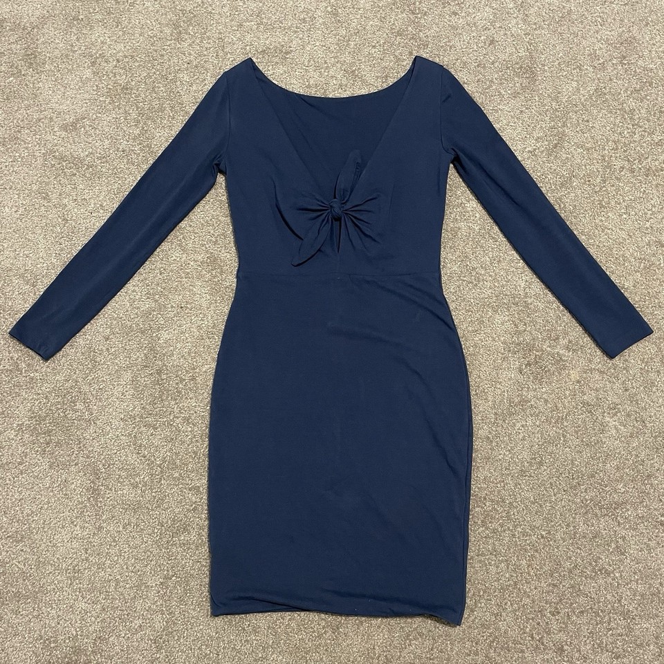 Kookai Bodycon Navy Cut Out Mini Dress Long Sleeves Winter Organic Cotton - 2/10