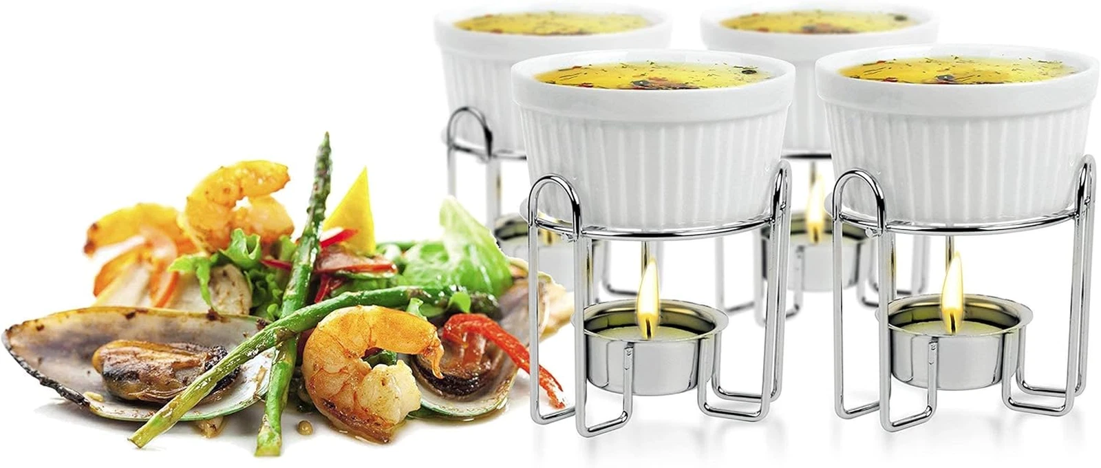 Butter Warmers Set, 4-Piece Ceramic Butter Warmer with Tea Light Candles, Crab B