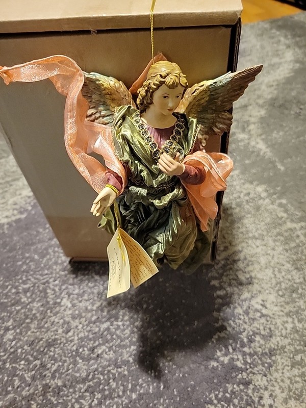 Angel Christmas Ornament 9" x 6" Plastic Head, Hands & Feet Brown w/blue eyes