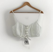 NWT Zara Laced Crop Tank Top White Spaghetti Strap Medium
