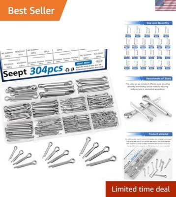 Durable 304Pcs Cotter Pin Assortment in 24 Sizes - Smooth Finish for Reliability