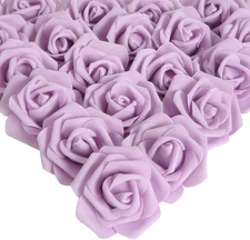 IPOPU 100Pcs Artificial Foam Roses Flowers Heads, 3in Stemless Lilac Foam Fake 