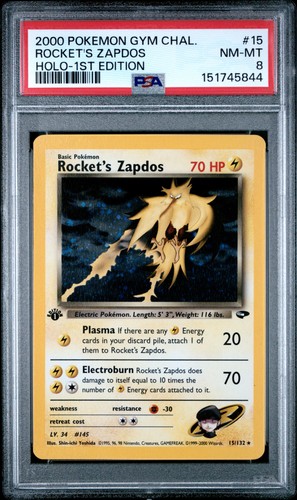 Rocket's Zapdos (1st Edition) graded PSA 8 for sale on eBay