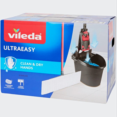 Vileda UltraEasy Waschmopp Set mit Eimer/Wringfunktion, Mikrofaser, 35 cm