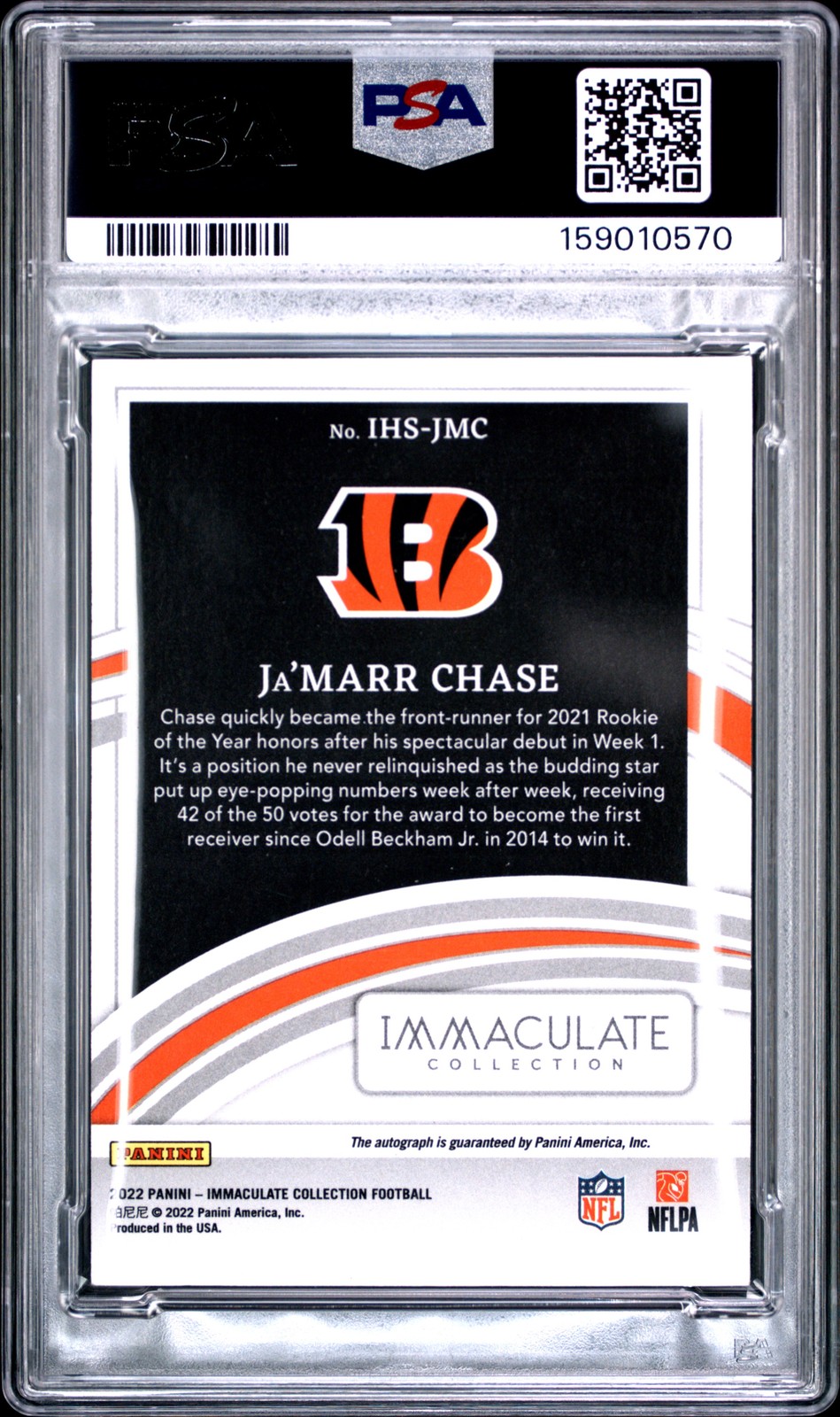 2024 PANINI IMMACULATE COLLECTION UPDATE #IHSJMC JA'MARR CHASE 7/21 PSA 8 AUTO view 2