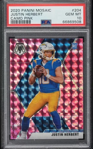 2020 Panini Mosaic Justin Herbert #204 Mosaic Camo Pink Prizm (RC) PSA 10