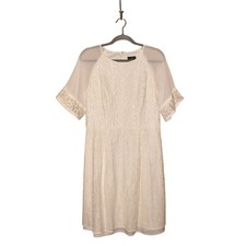 ADRIANNA PAPELL $248 Short Sleeve White Lace A-Line Dress Knee Length Size 12