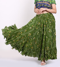 Olive Polka Dot 4 Tier Jaipur Gypsy Cotton Belly Dance Elastic Waist Long Skirt