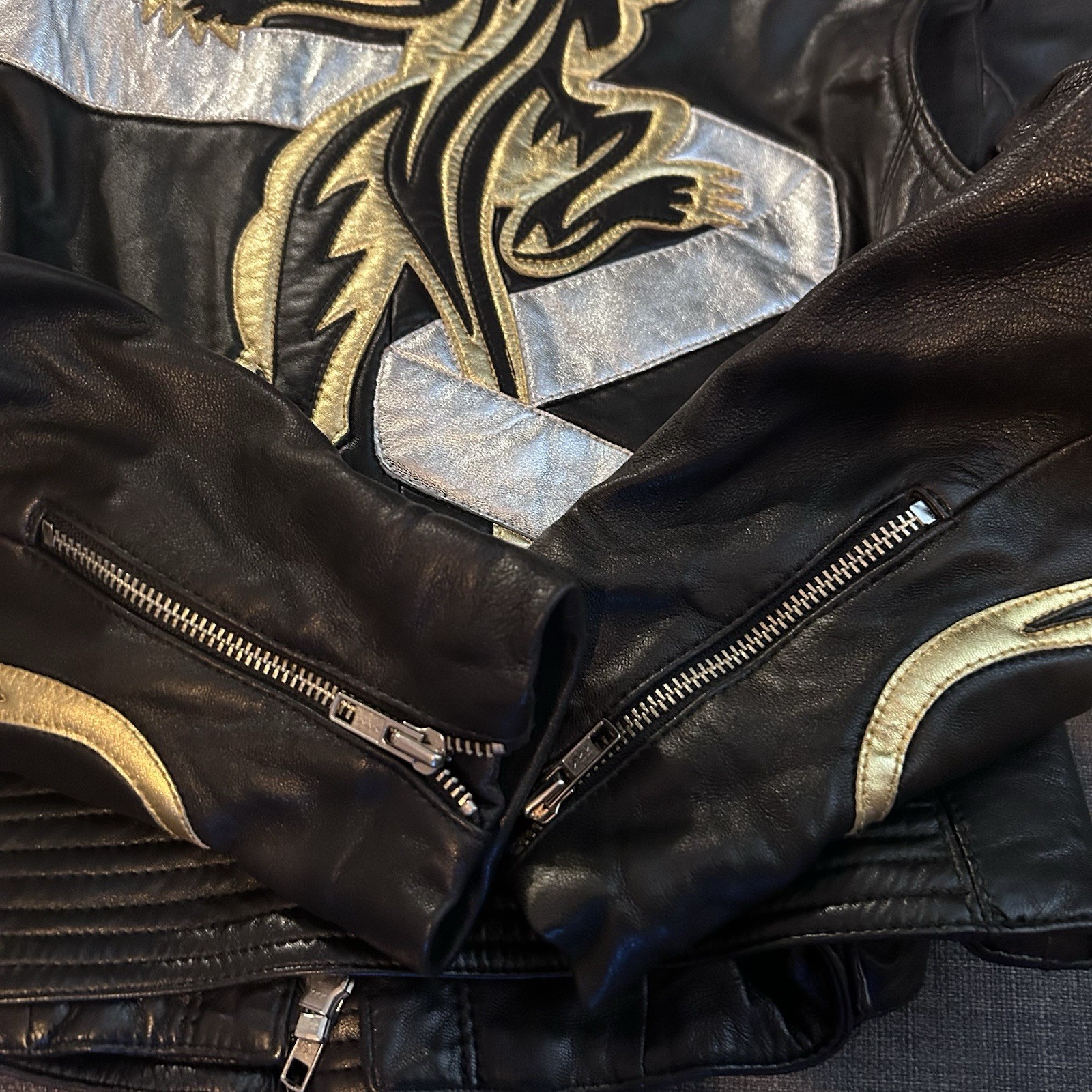 Vintage Michael Hoban North Beach Leather Moto Jacket - Rare Panther Gold Pop Art, Size 5/6 image 6