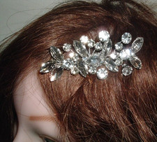 WEDDING WHITE RHINESTONE 3" SILVER SLIDE HAIR COMB