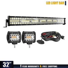 32" Curved LED Light Bar 2x 4" Cube Pods 6 Modes Strobe Flood Spot Combo Kit