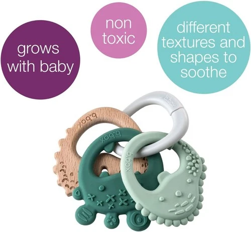 b.box Trio Teether, 3 Textured Teethers on Detachable Ring, Soothing Silicone an