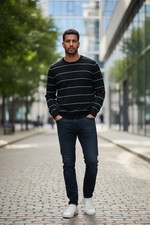 NEW Calvin Klein Sweater Men Black Blue Knit Pullover Crewneck Sweatshirt Size L
