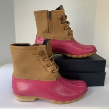 Sperry Saltwater Waterproof Duck Rain Rubber Boots Pink Zip Closure Girls size 3