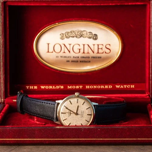 Vintage Longines Grand Prize 14K Solid Gold Automatic Watch Cal 340 Box & Papers - product listing photo