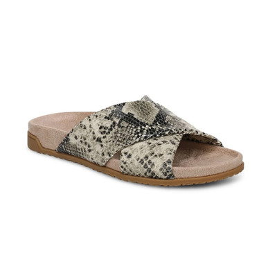 NEW VIONIC Women's Etna Slide Sandal, Cream Snake Print Leather (MEDIUM)