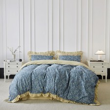 Teal Botanical Duvet Cover King 100 Cotton 3 Pcs Set 1 Colorful Flower Farmh...