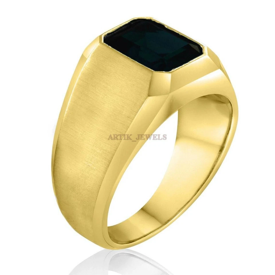 Anillo De Plata Esterlina 925 Bañado En Oro Con Piedra Preciosa Ónix Negro #1258 - Imagen 4 de 4