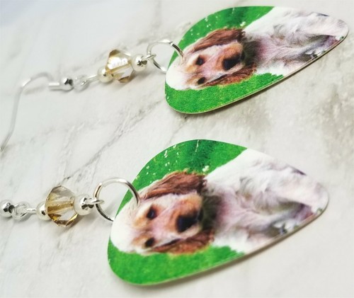 Cocker Spaniel Puppy Guitar Pick Earrings with Champagne Swarovski Crystals - Picture 4 of 4
