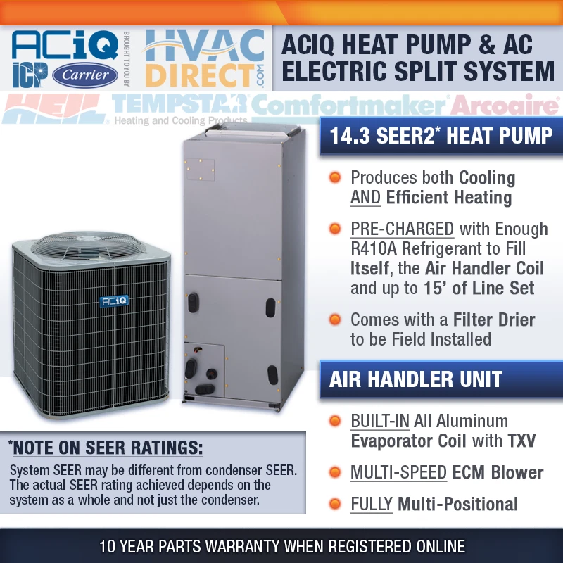 4 Ton 14.3 SEER2 ACiQ-Heil by Carrier AC Heat Pump System Heat  Kit+T-Stat+UV | eBay