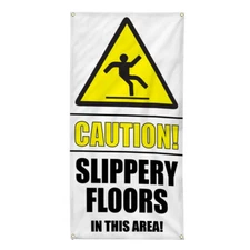 Vertical Vinyl Banner Multiple Sizes Caution! Slippery Floors Work Safety