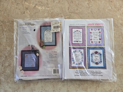 2 Vintage Sandi Phipps Cross Stitch Kits to Make 5 Pictures FAMILY / WEDDING