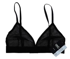 INC International Concepts Unlined Wireless Lace Monogram Bralette Bra NWT Black
