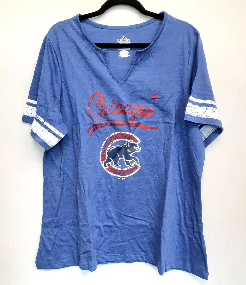 Chicago Cubs Baseball Womens Plus size 1X Shirt Blue Majestic Fan