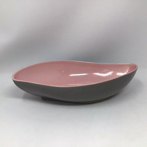 Vintage MCM Roselane Pottery Serving Dish Pink Gray Paisley Shaped A11 - Picture 4 of 9